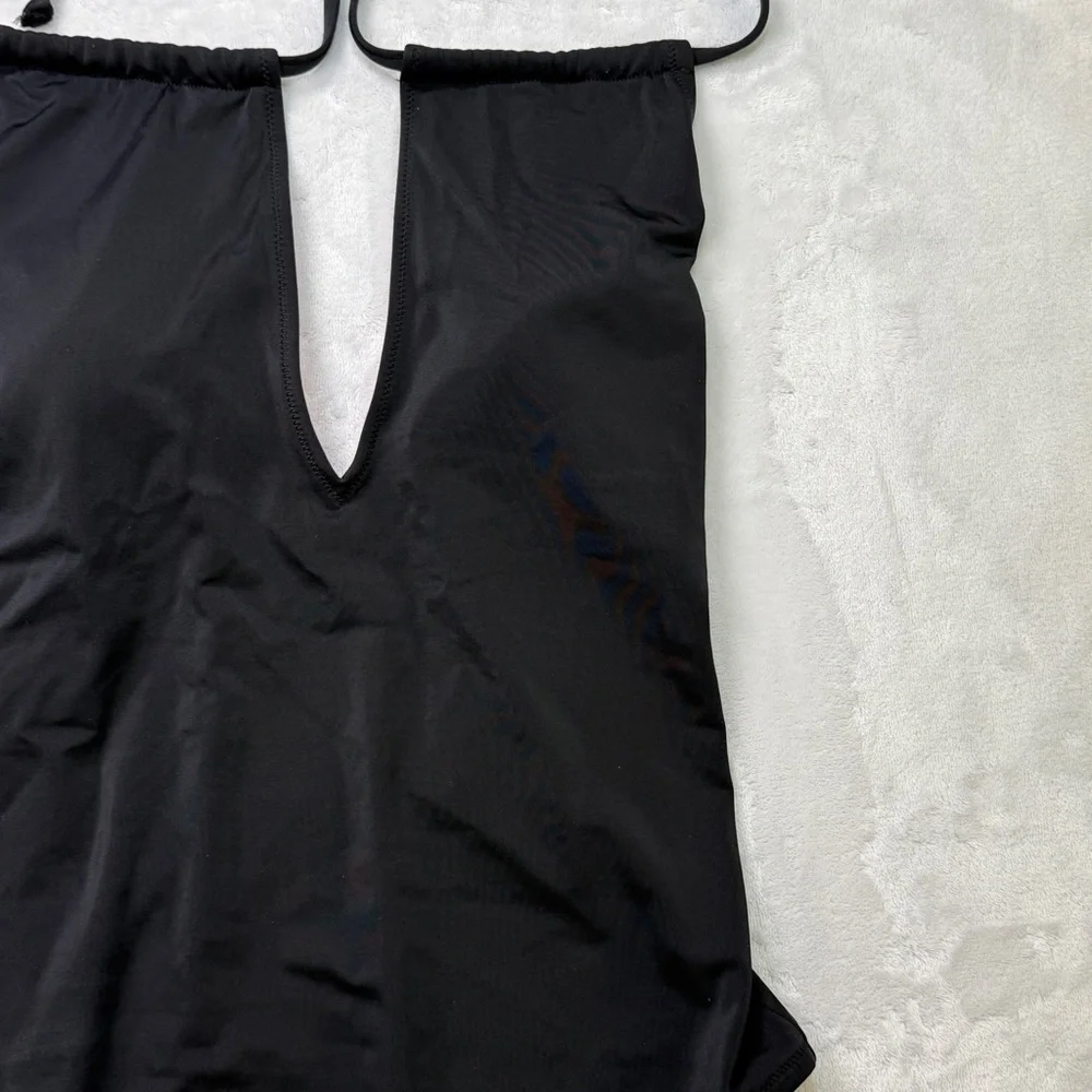 PINK Victoria’s‎ Secret Black One Piece Swimsuit Deep V Open Back Large